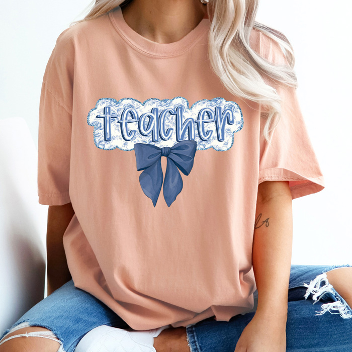 Teacher Blue Floral Coquette Comfort Colors Tee, Blue Roses Teaching Shirt, School Teacher Tee