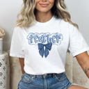 Small White Teacher Blue Floral Coquette Comfort Colors Tee, Blue Roses Teaching Shirt, School Teacher Tee