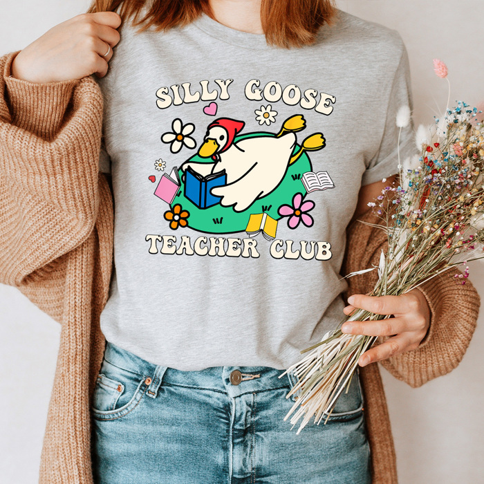 Silly Goose Teacher Club Basic Graphic Tee, Reading Goose Shirt, Silly Goose Tee