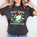 Large Graphite Silly Goose Teacher Club Basic Graphic Tee, Reading Goose Shirt, Silly Goose Tee