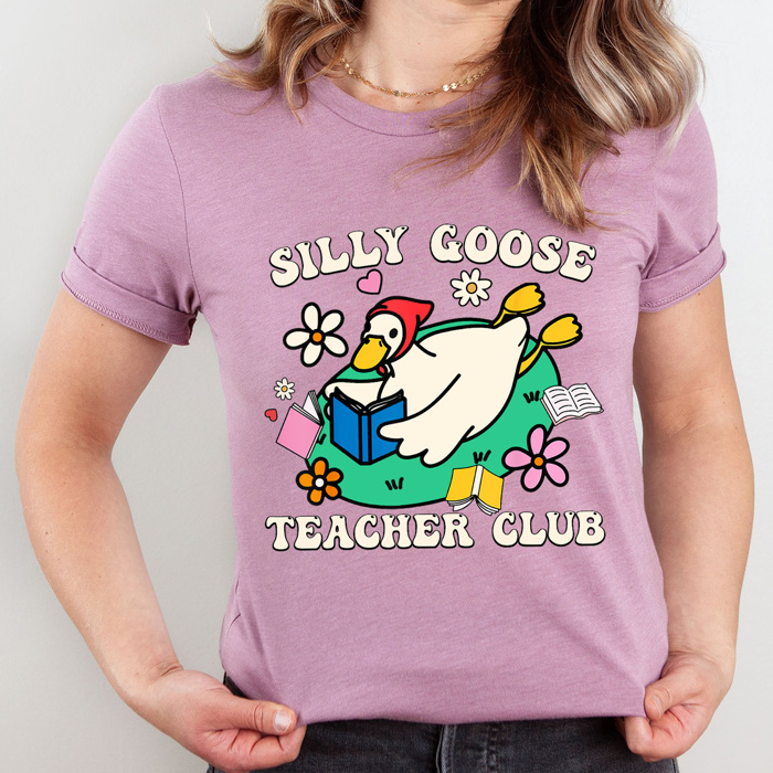 Silly Goose Teacher Club Basic Graphic Tee, Reading Goose Shirt, Silly Goose Tee