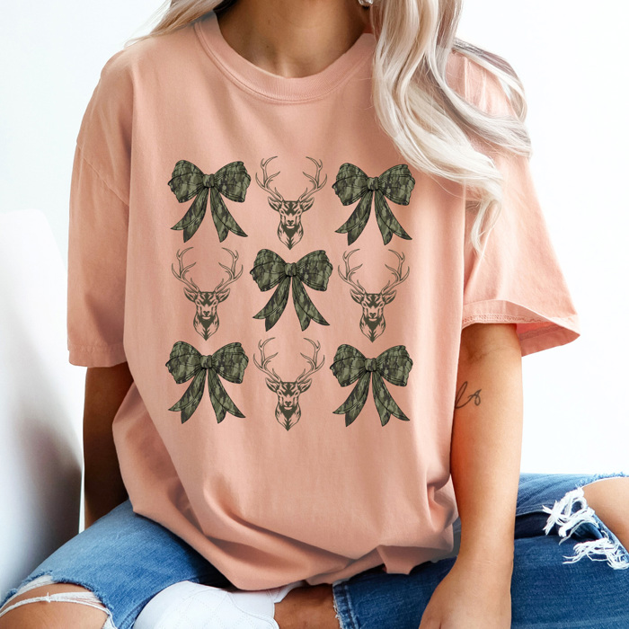 Como Bows And Deer Comfort Colors Tee, Hunting Seaosn Shirt
