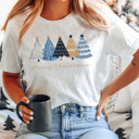  Merry Christmas Blue And Gold Trees Graphic Tee, Winter Shirt