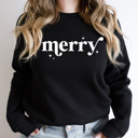 Large Black Merry Holiday Fleece Sweatshirt, Merry Christmas Pullover 