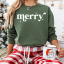 Small Military Green Merry Holiday Fleece Sweatshirt, Merry Christmas Pullover 