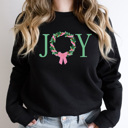 Small Black Joy Christmas Wreath Fleece Sweatshirt, Holiday Pullover