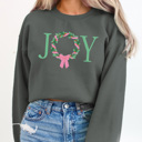 Small Charcoal Joy Christmas Wreath Fleece Sweatshirt, Holiday Pullover