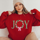 Medium Red Joy Christmas Wreath Fleece Sweatshirt, Holiday Pullover