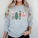 Small Athletic Heather Cute Nutcracker Christmas Fleece Sweatshirt, Faux Glitter Pullover
