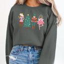 Small Charcoal Cute Nutcracker Christmas Fleece Sweatshirt, Faux Glitter Pullover