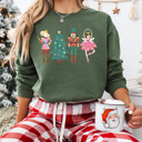 XL Military Green Cute Nutcracker Christmas Fleece Sweatshirt, Faux Glitter Pullover