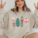 Small Sand Cute Nutcracker Christmas Fleece Sweatshirt, Faux Glitter Pullover