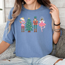 Medium Blue Jean Cute Nutcracker Christmas Comfort Colors Tee, Faux Glitter Shirt