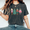 XL Pepper Cute Nutcracker Christmas Comfort Colors Tee, Faux Glitter Shirt