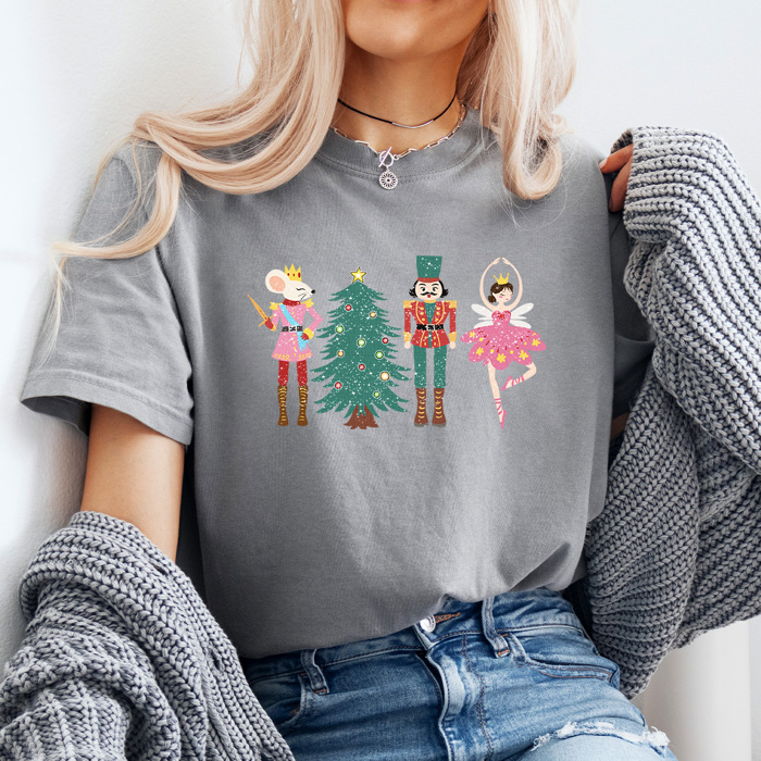 Cute Nutcracker Christmas Comfort Colors Tee, Faux Glitter Shirt
