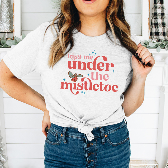 Kiss Me Under The Mistletoe Graphic Tee, Christmas Kiss Shirt