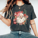 Small Pepper Floral Retro Santa Comfort Colors Tee, Christmas Shirt 