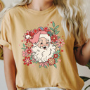  Floral Retro Santa Comfort Colors Tee, Christmas Shirt 