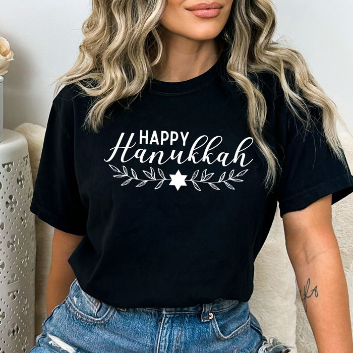 Happy Hanukkah Comfort Colors Tee, Holiday Season Tee