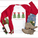 XXL White Peppermint Bow Trees Graphic Tee, Merry Christmas Shirt