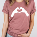 Small Mauve Heart Hands Love Graphic Tee, I Love You Shirt