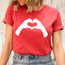 Medium Heather Red Heart Hands Love Graphic Tee, I Love You Shirt