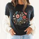 XL Black Wildflower Bouquet Graphic Tee, Floral Wild Shirt, Flower Patch Tee
