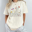 XL Ivory Doodle Wild Flowers Comfort Colors Tee, Spring Time Floral Shirt, Summer Tee 