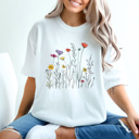 Large White Doodle Wild Flowers Comfort Colors Tee, Spring Time Floral Shirt, Summer Tee 