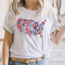 XL Ash Gray Bow United States Map Graphic Tee, Coquette Bow USA Shirt, Fourth Of July Tee