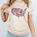 XXL Cream Bow United States Map Graphic Tee, Coquette Bow USA Shirt, Fourth Of July Tee