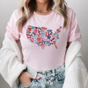 Medium Pink Bow United States Map Graphic Tee, Coquette Bow USA Shirt, Fourth Of July Tee