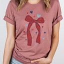  Red Bow Patriotic Graphic Tee, Starts And Hearts American Shirt, Fourth Of July Tee