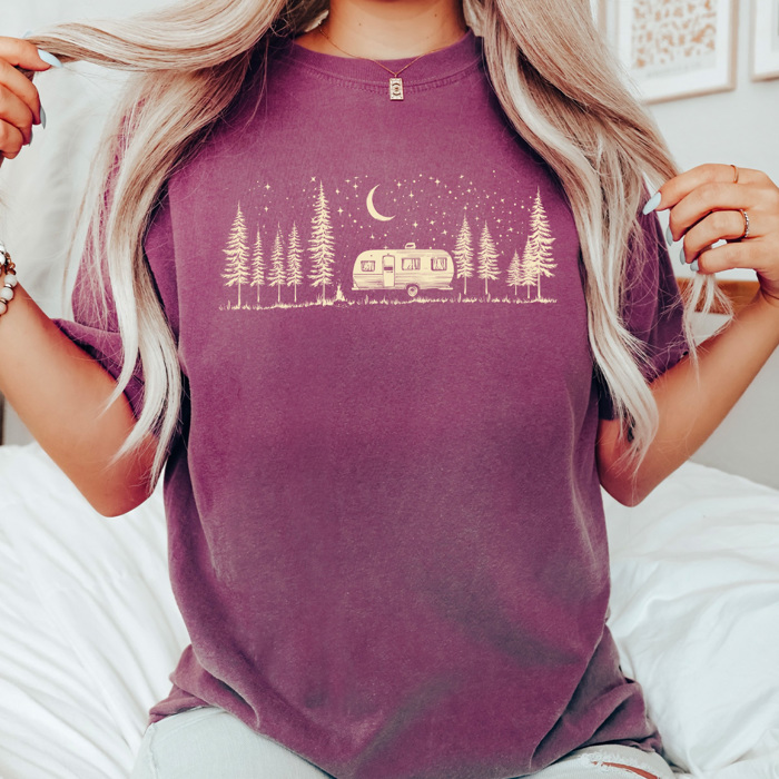 Night Sky Camping Comfort Colors Tee, Outdoorsy Camping Trip Shirt, Forest Camp Tee 