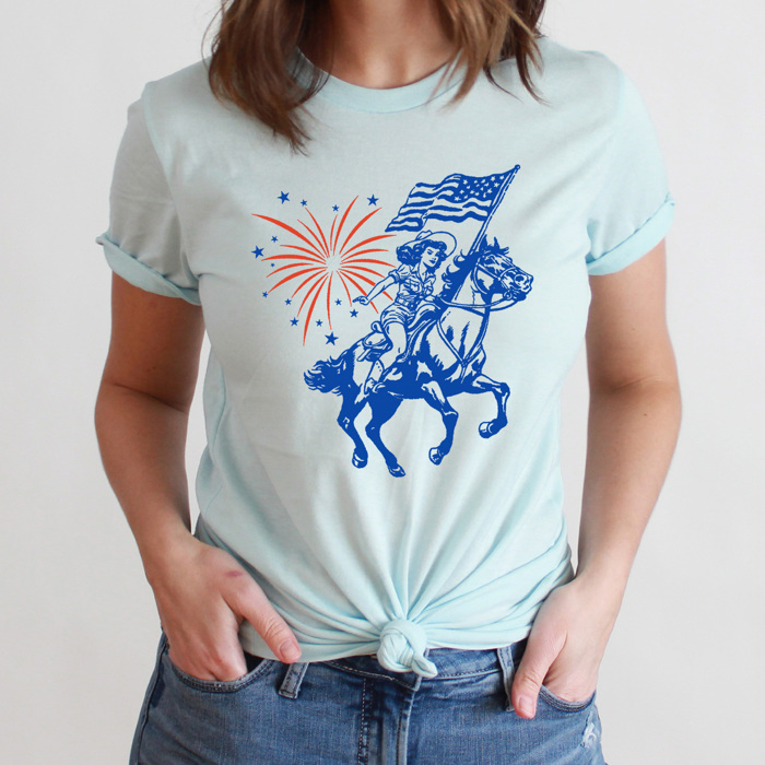 Americana Cowgirl Graphic Tee, Firework Western Shirt, Fourth Of July Tee