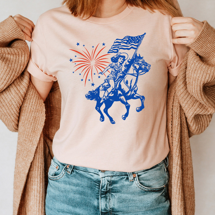 Americana Cowgirl Graphic Tee, Firework Western Shirt, Fourth Of July Tee