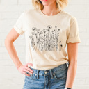Medium Cream Dainty Poppies Wildflowers Basic Graphic Tee, Floral Shirt, Doodle Flowers Tee