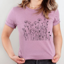 Large Plum Dainty Poppies Wildflowers Basic Graphic Tee, Floral Shirt, Doodle Flowers Tee