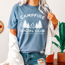 Small Blue Jean Campfire Social Club Comfort Colors Tee, Life Is Better By The Camp Fire Shirt, Summer Camping Trip Tee