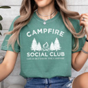 Small Light Green Campfire Social Club Comfort Colors Tee, Life Is Better By The Camp Fire Shirt, Summer Camping Trip Tee