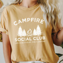 Small Mustard Campfire Social Club Comfort Colors Tee, Life Is Better By The Camp Fire Shirt, Summer Camping Trip Tee