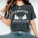 Medium Pepper Campfire Social Club Comfort Colors Tee, Life Is Better By The Camp Fire Shirt, Summer Camping Trip Tee