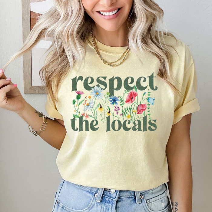 Respect The Locals Wild Flower Comfort Colors Tee, Floral Patch Graphic Tee, Wildflower Tee