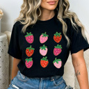 Large Black Strawberry Grid Cold Edge Comfort Colors Tee, Artistic Strawberries Graphic Tee, Pretty Fruit Tee