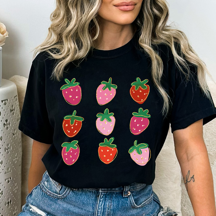 Strawberry Grid Cold Edge Comfort Colors Tee, Artistic Strawberries Graphic Tee, Pretty Fruit Tee