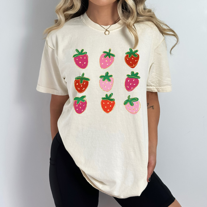 Strawberry Grid Cold Edge Comfort Colors Tee, Artistic Strawberries Graphic Tee, Pretty Fruit Tee