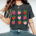 XXL Pepper Strawberry Grid Cold Edge Comfort Colors Tee, Artistic Strawberries Graphic Tee, Pretty Fruit Tee