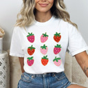 Large White Strawberry Grid Cold Edge Comfort Colors Tee, Artistic Strawberries Graphic Tee, Pretty Fruit Tee