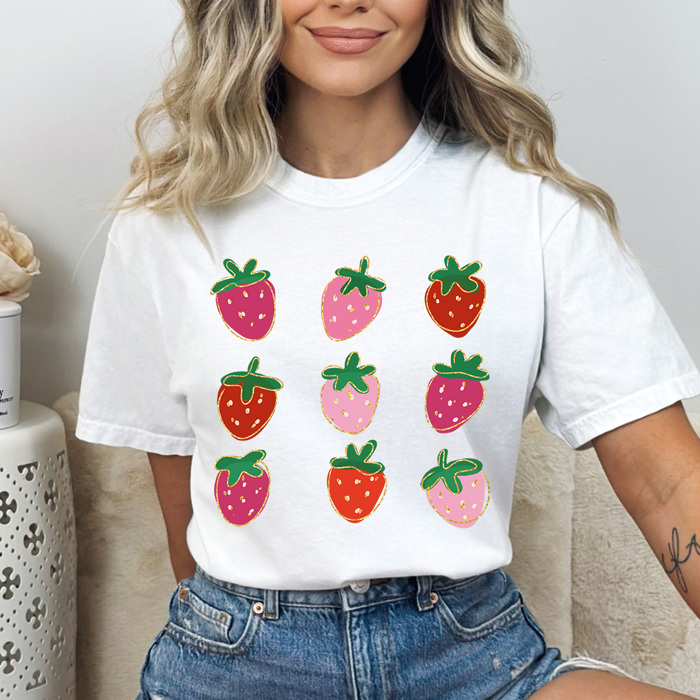 Strawberry Grid Cold Edge Comfort Colors Tee, Artistic Strawberries Graphic Tee, Pretty Fruit Tee