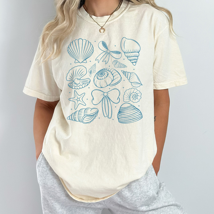 Beach Seashells Comfort Colors Tee, Coquette Shells Graphic Tee, Ocean Seashell Tee